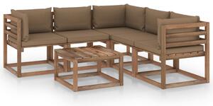 Set mobilier de grădină cu perne taupe, 6 piese lemn pin tratat