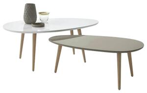 Set 2 masute cafea DOBLO, alb/gri/stejar