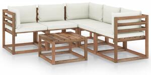 Set mobilier de grădină cu perne crem, 6 piese, lemn pin tratat