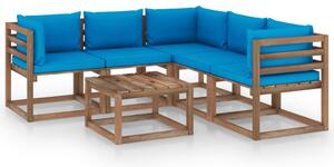 Set mobilier grădină, perne albastru deschis, 6 piese, lemn pin