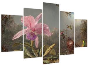 Tablou - Martin Johnson Heade, Cattleya Orchid and Three Hummingbirds, reproducere (150x105 cm)