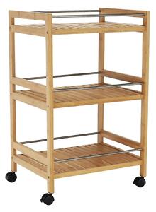 Carucior servire NASHY, stejar/negru, lemn de bambus/otel, 47x38x76 cm