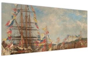 Tablou - Eugène Boudin, Festival in the Harbor of Honfleur, reproducere (120x50 cm)