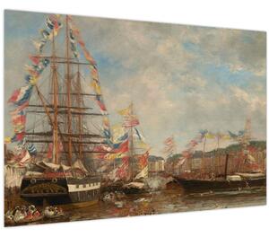 Tablou - Eugène Boudin, Festival in the Harbor of Honfleur, reproducere (90x60 cm)