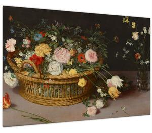 Tablou - Jan Brueghel the Elder, Flowers in a Basket and a Vase, reproducere (90x60 cm)