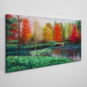 Tablou canvas pădure lac iarbă natură