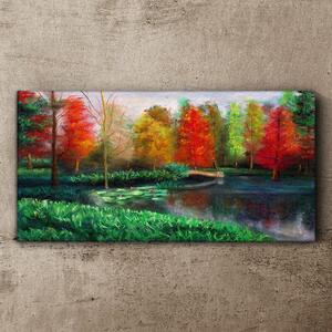 Tablou canvas pădure lac iarbă natură