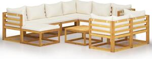 Set mobilier grădină cu perne 10 piese crem lemn masiv acacia
