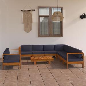 Set mobilier grădină cu perne, gri închis, 9 piese, lemn acacia