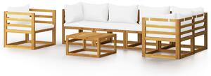 Set mobilier grădină cu perne, 7 piese, crem, lemn masiv acacia