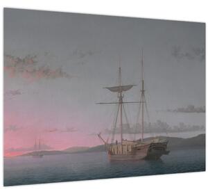 Tablou pe sticlă - Fitz Henry Lane, Lumber Schooners at Evening on Penobscot Bay, reproducere (70x50 cm)