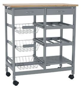 Carucior servire BARABE, gri/stejar, 67x37x76 cm