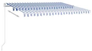 Copertină retractabilă automat, cu stâlpi, albastru&alb 4,5x3 m