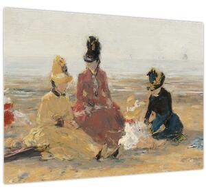 Tablou pe sticlă - Eugène Boudin, On the Beach, Trouville, reproducere (70x50 cm)