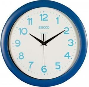 SECCO Ceas de perete, 28,5 cm, ramă albastră, numere albastre, SECCO Sweep second