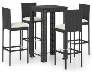 Set mobilier bar exterior cu perne, 5 piese, negru, poliratan