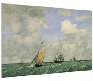 Tablou - Eugène Boudin, Ships and Sailing Boats Leaving Le Havre, reproducere (90x60 cm)