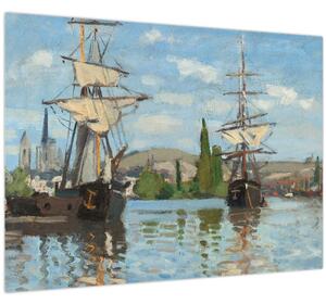 Tablou pe sticlă - Claude Monet, Ships Riding on the Seine at Rouen, reproducere (70x50 cm)