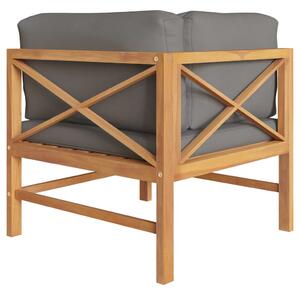Canapea de colț, cu perne gri închis, lemn masiv de tec
