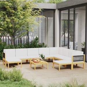 Set mobilier grădină cu perne, crem, 11 piese, lemn masiv acacia