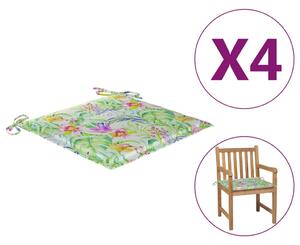 Perne scaun grădină, 4 buc., model frunze, 50x50x3 cm, textil