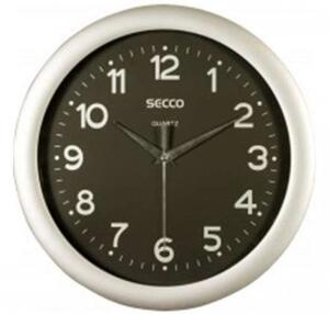 SECCO Ceas de perete, 28,5 cm, cadran negru, SECCO Sweep Second, ramă argintie