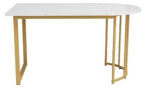 Masă cu picioare din metal, marmură modernă, structură metalică stabilă, pentru 4-6 persoane, 138,9×80×75 cm, Alb+Auriu