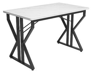 Masă cu picioare din metal, marmorizare modernă, structură metalică stabilă, 119×70×75 cm, Alb+Negru