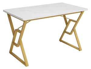 Masă cu picioare din metal, marmură modernă, structură metalică stabilă, 119×70×75 cm, Alb+Auriu