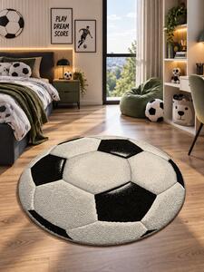 Covor Rotund Camera Copii Minge Fotbal 11199-190, Marime 67 x 67 cm, Alb, Negru, Inaltime Fir 9 mm, Antialergic, Polipropilena, Gradinita, Cresa, Loc