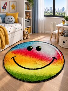 Covor Rotund Camera Copii Curcubeu 11087-160, Marime 67 x 67 cm, Multicolor, Inaltime Fir 9 mm, Antialergic, Polipropilena, Gradinita, Cresa, Loc de