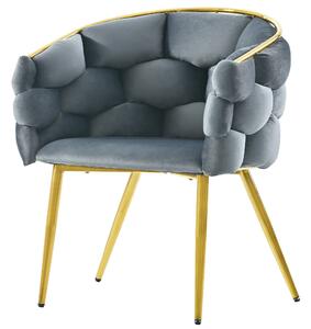 Scaun de lux din catifea cu structură posterioară aurie, protecție confortabilă pentru spate, țesătură din catifea moale, 50×47×80 cm, Gri