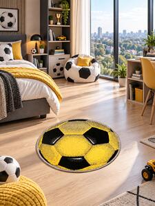 Covor Rotund Camera Copii Minge Fotbal 11198-150, Marime 67 x 67 cm, Galben, Inaltime Fir 9 mm, Antialergic, Polipropilena, Gradinita, Cresa, Loc de
