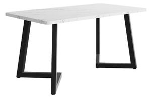 Masă de prânz 117x68 cm, cu efect de marmură și picioare din metal, Versatilă pentru sufragerie și living, Alb+Negru