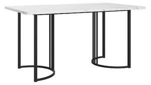 Masă de prânz modernă 140 x 80 cm, cu model de marmură, structură din metal, pentru sufragerie și living, Alb+Negru