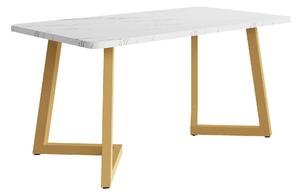 Masă de prânz 117x68 cm, cu efect de marmură și picioare din metal, Versatilă pentru sufragerie și living, Alb+Auriu