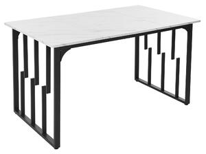 Masă de prânz modernă dreptunghiulară, cu blat din MDF cu model de marmură, 140x80x75 cm, Alb+Negru
