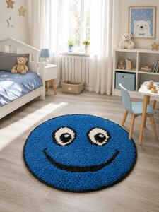 Covor Rotund Camera Copii Smile 12003A-3313, Marime 67 x 67 cm, Albastru Inchis, Inaltime Fir 30 mm, Antialergic, Polipropilena, Gradinita, Cresa, Loc