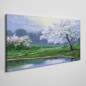 Tablou canvas flori de copaci de lac