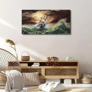 Tablou canvas barcă navă ocean furtună valuri