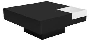 Măsuță de cafea lucioasă, măsuță de sufragerie cu cutie de depozitare detașabilă și efect de lumină LED, 72×72×30 cm, Negru