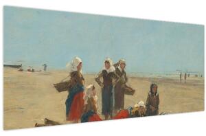 Tablou - Eugène Boudin, Women on the Beach at Berck, reproducere (120x50 cm)
