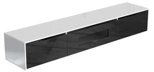 Mobilier TV lucios cu iluminare LED, design modern, 180×35×30 cm, Alb + Negru