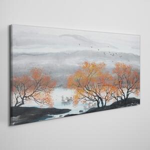 Tablou canvas Munți Copaci Bărci
