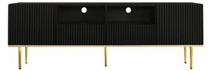Mobilier TV Modern Modern cu Detalii Aurii, Două Rafturi și Două Sertare, din Lemn de Înaltă Calitate, 165x36x55 cm, Negru