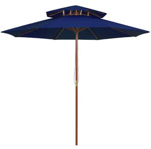 Umbrelă de soare dublă, stâlp din lemn, albastru, 270 cm
