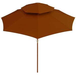 Umbrelă de soare dublă, stâlp din lemn, cărămiziu, 270 cm