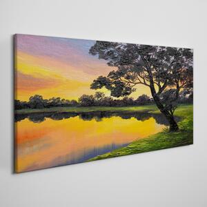 Tablou canvas pădure lac apus de soare