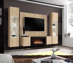 Mobilier living cu biosemineu Feryhill HJ FY M P3 (jackson hickory stejar) (cu iluminat). Promo -18%. 1156501