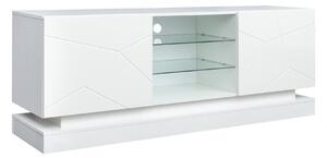 Comoda TV Moderno Lucios cu Raft de Sticlă Reglabil și Balamale Silențioase, Suport pentru TV până la 70 Inch, 160x38,5x60 cm, Alb